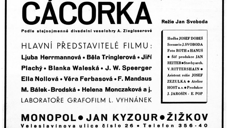 Upoutávka na film Cácorka, 1935